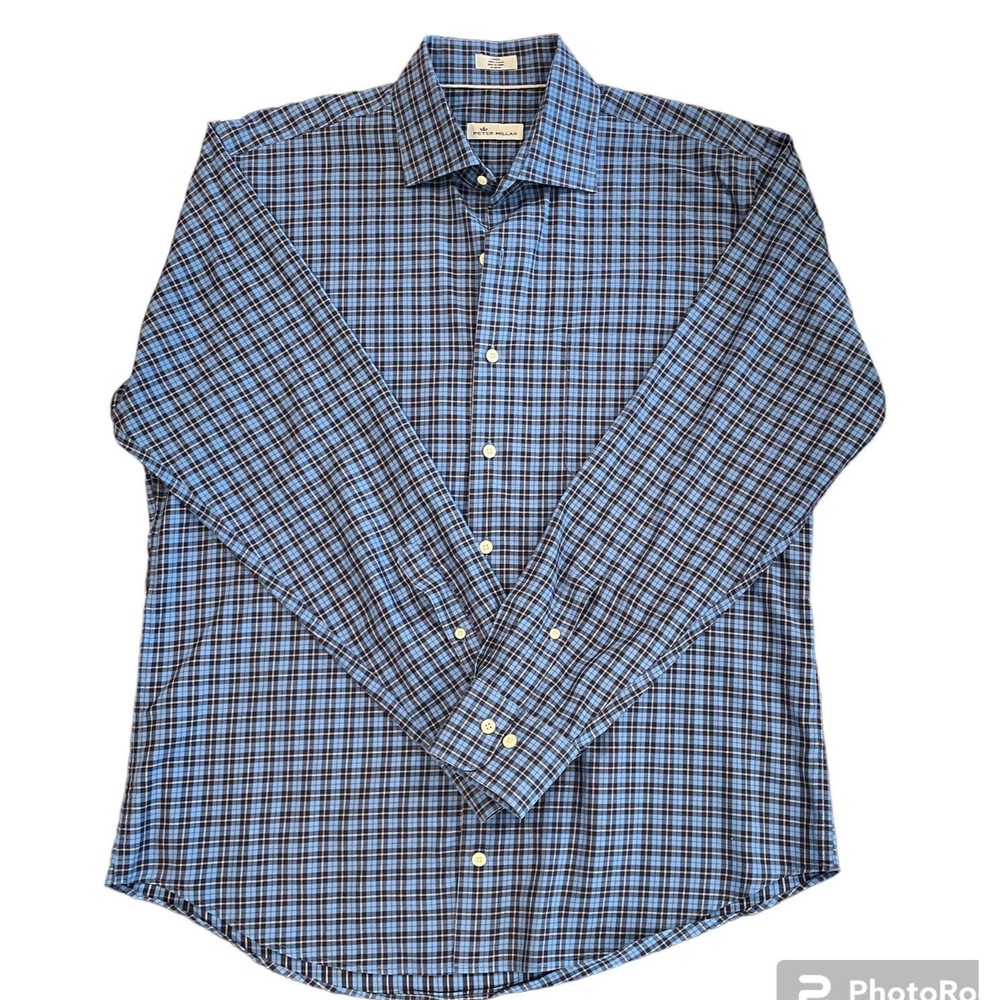 Peter Millar L Long Sleeve Button Down Plaid Blue